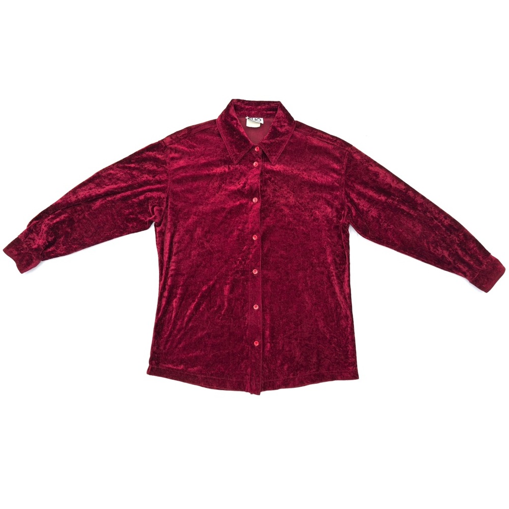 Vintage Clio Petites Deep Red Crushed Velvet Gothic Witchy Long Sleeve Shirt